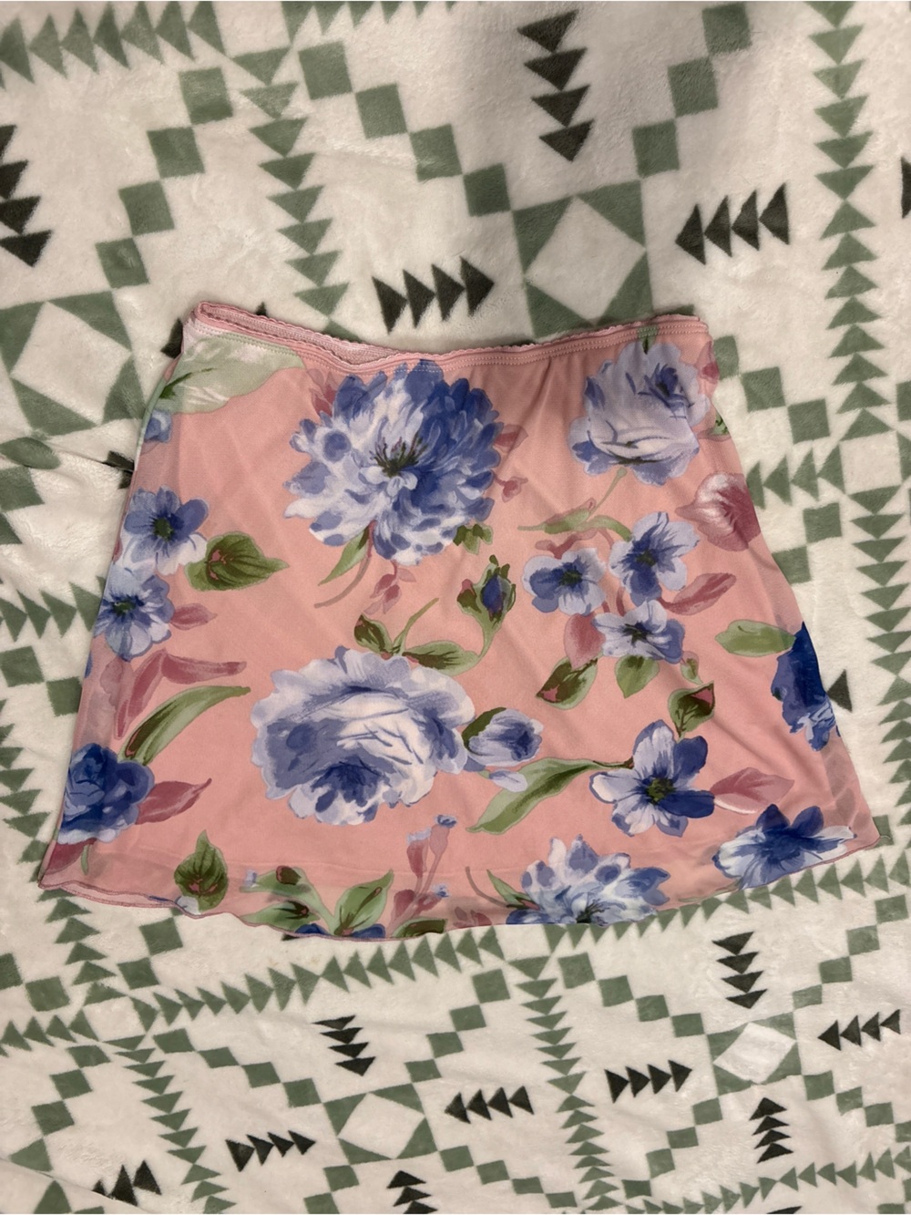 Altra’d state Floral Pink Mini Skirt with Blue Bloom Print